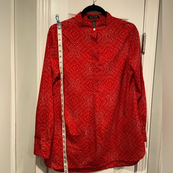 LRL Ralph Lauren Red Tan Long Sleeve Button Popover Split Hem Tunic Top Size S - Picture 7 of 13